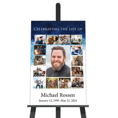 Show details for Blue Watercolor Collage Funeral Poster