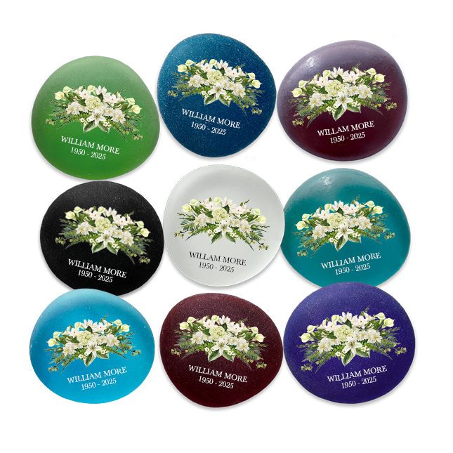 Show details for Multicolor Frosted Assortment White Floral Drape Memorial Stone