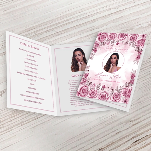 Show details for Pink Floral Border Funeral Program (MegaEdit)