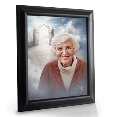 Show details for Framed Memorial Portrait - Pearly Gates Lifescape Background