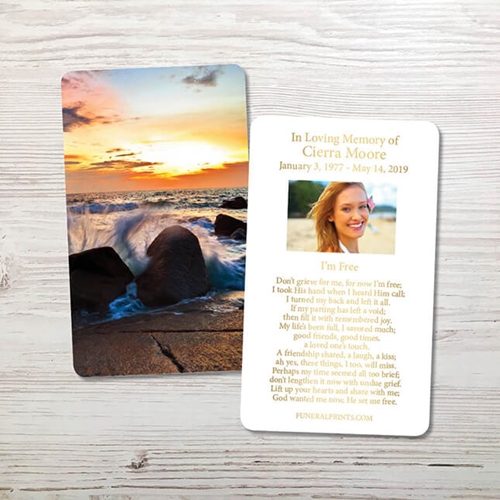 Show details for Crashing Waves Gold Foil Memorial Card