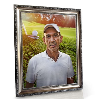 Show details for Framed Memorial Portrait - Emerald Fairway Lifescape Background