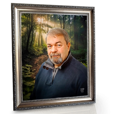 Show details for Framed Memorial Portrait - Forest Symphony Background