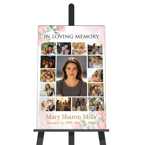 Show details for Pink Gold Floral Collage Funeral Poster