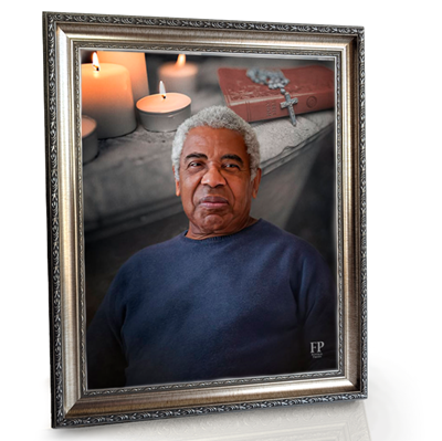 Show details for Framed Memorial Portrait - Concrete Alter Lifescape Background