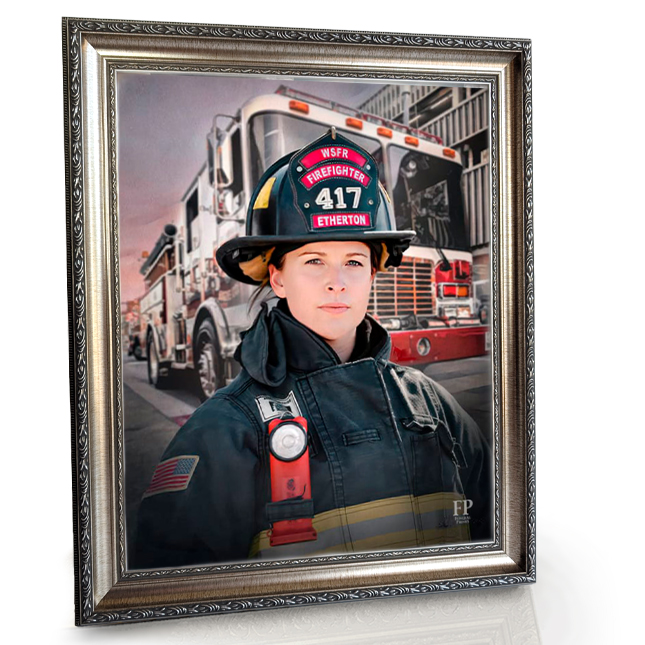 Show details for Framed Memorial Portrait - Guardian of the City Lifescape Background