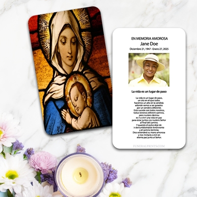 Show details for Virgin Mary with Baby Jesus Spanish Prayer Card