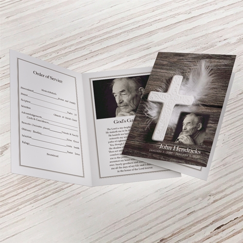 Show details for Feather Cross Funeral Program (MegaEdit)