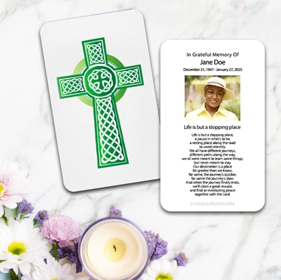 Show details for Green Celtic Cross Large Memorial Card (3" x 4.75")