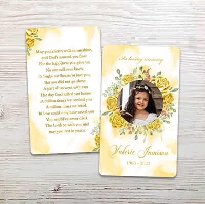 Show details for Yellow Floral Memorial Card
