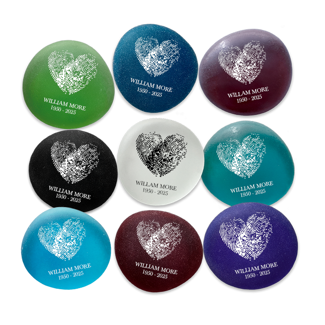 Show details for Multicolor Frosted Assortment Heart Finger Prints Memorial Stone