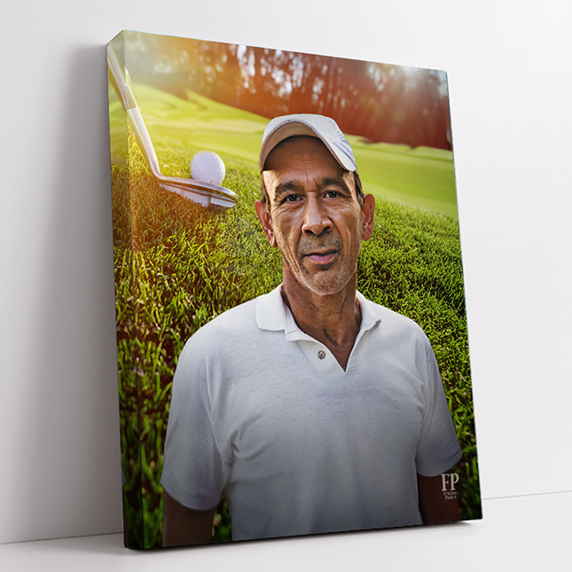 Show details for Wrapped Canvas Memorial Portrait - Emerald Fairway Lifescapes Background