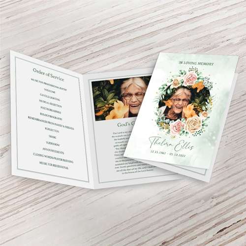 Show details for Multi Gold Floral Funeral Program (MegaEdit)