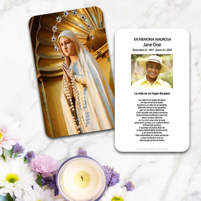Show details for Statue of Blessed Virgin Spanish Prayer Card