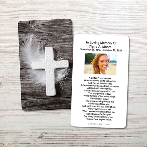 Show details for Cross & Feather Memorial Card