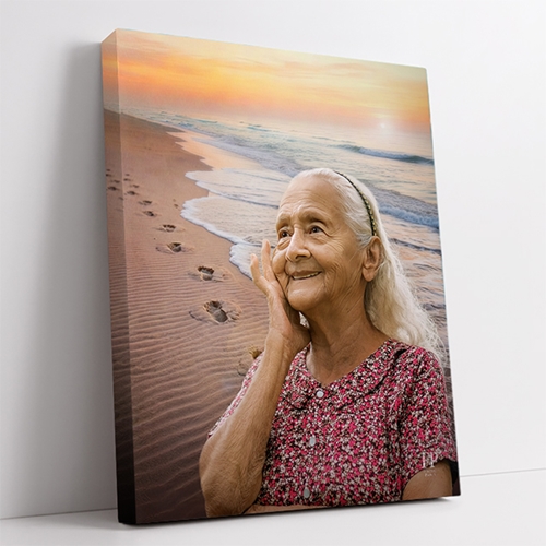 Show details for Wrapped Canvas Memorial Portrait - Footprints of Faith Lifescape Background