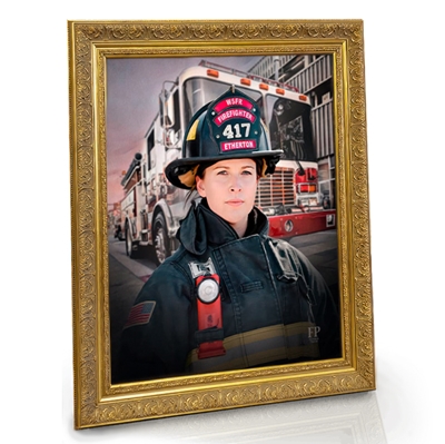 Show details for Framed Memorial Portrait - Guardian of the City 1 Lifescape Background