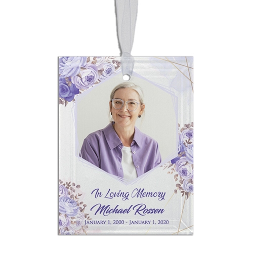 Show details for Purple Gold Floral Rectangle Ornament