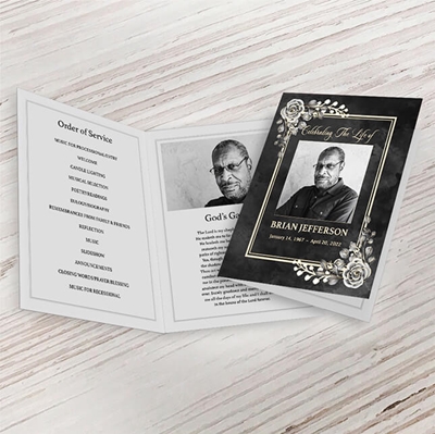 Show details for Black Floral Border Funeral Program 