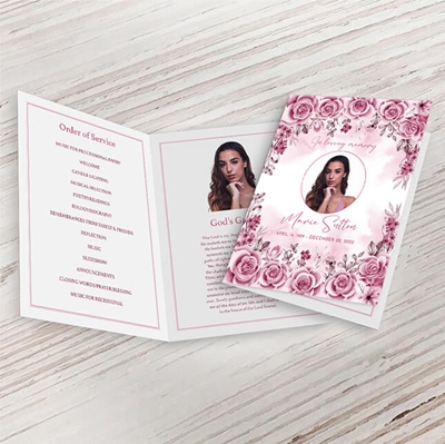 Show details for Pink Floral Border Funeral Program 