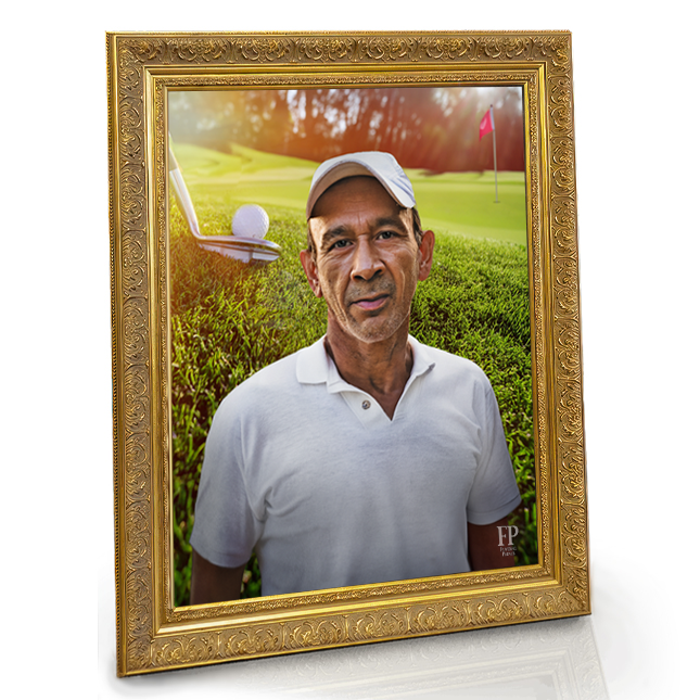 Show details for Framed Memorial Portrait - Emerald Fairway Lifescape Background