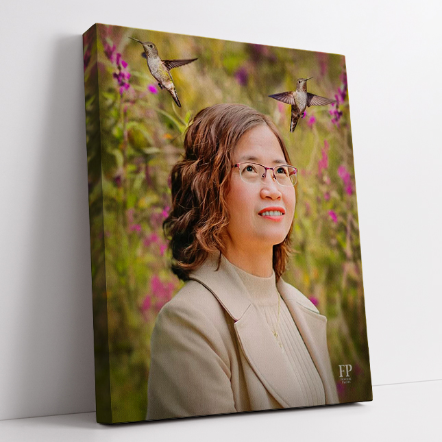 Show details for Wrapped Canvas Memorial Portrait - Hummingbird Dance Background