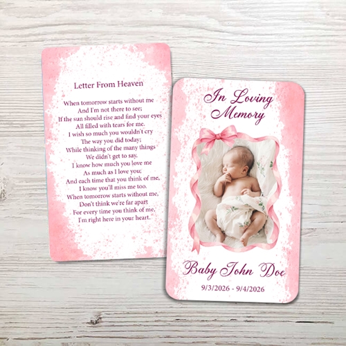 Show details for Pink Ribbon Baby Girl Memorial Card