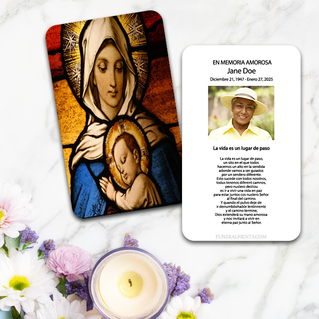 Show details for Virgin Mary with Baby Jesus Spanish Prayer Card