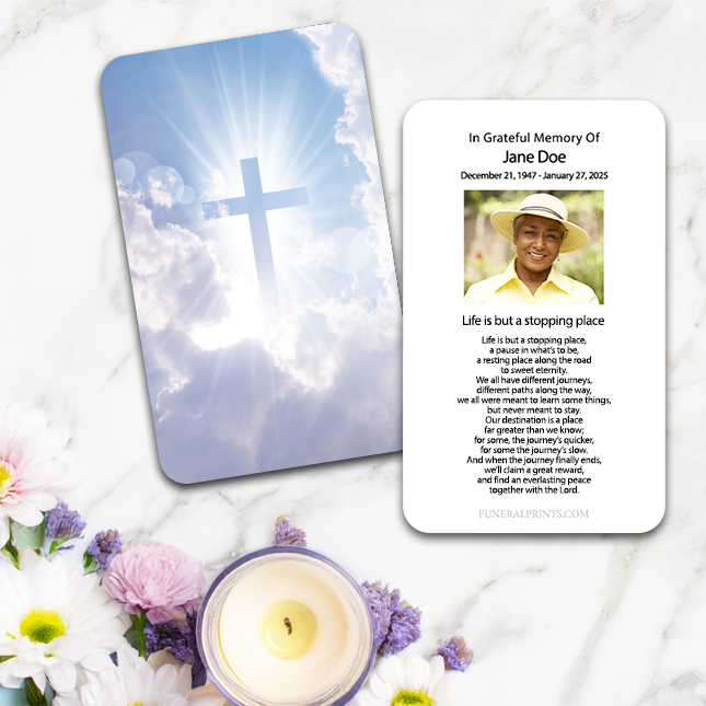 Show details for Cross in Clouds Spanish Prayer Card