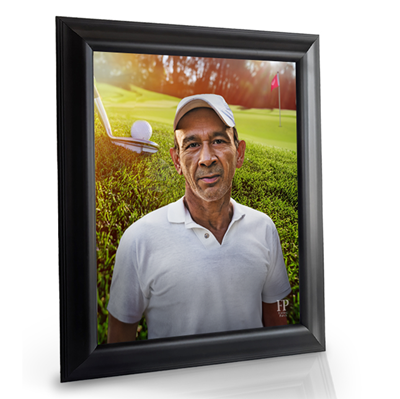 Show details for Framed Memorial Portrait - Emerald Fairway Lifescape Background