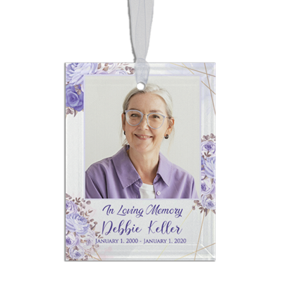 Show details for Purple Gold Floral Rectangle Ornament