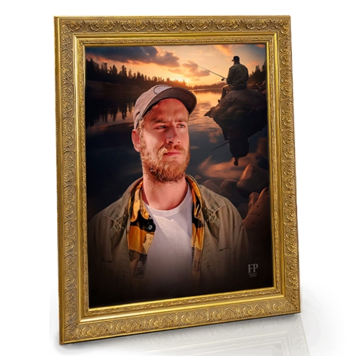 Show details for Framed Memorial Portrait - Fishermans Reflection Lifescape Background