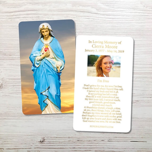 Show details for Virgin Mary Sky 2 Gold Foil Memorial Card