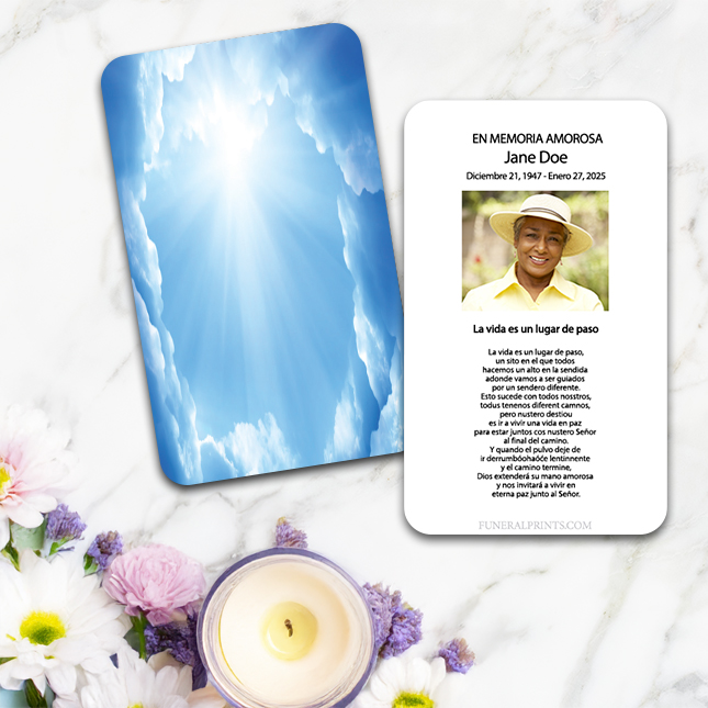 Show details for Angelic Blue Clouds Spanish Prayer Card
