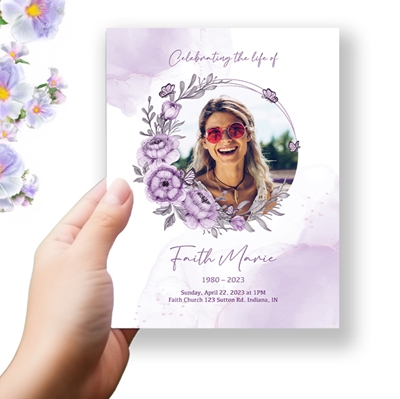 Show details for Purple Floral Funeral Program 