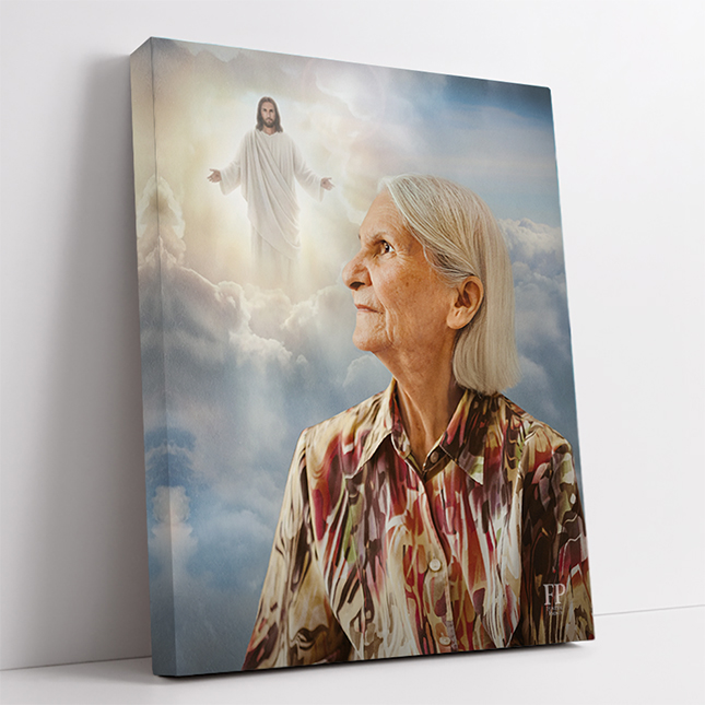 Show details for Wrapped Canvas Memorial Portrait - Welcome Home Lifescapes Background