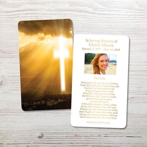 Show details for Cross in Sky Gold Foil Memorial Card