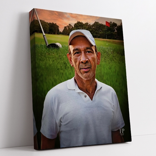 Show details for Wrapped Canvas Memorial Portrait - Emerald Fairway Lifescapes Background