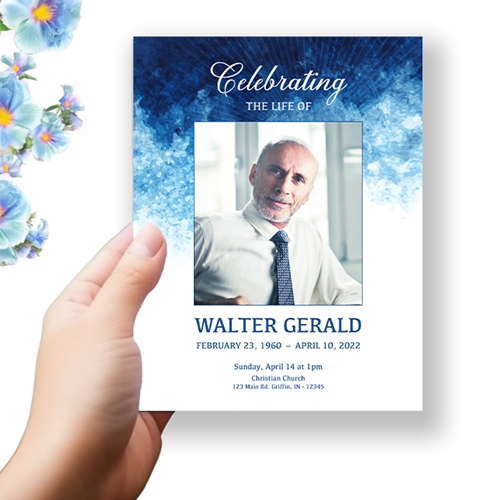 Show details for Blue Watercolor Funeral Program 