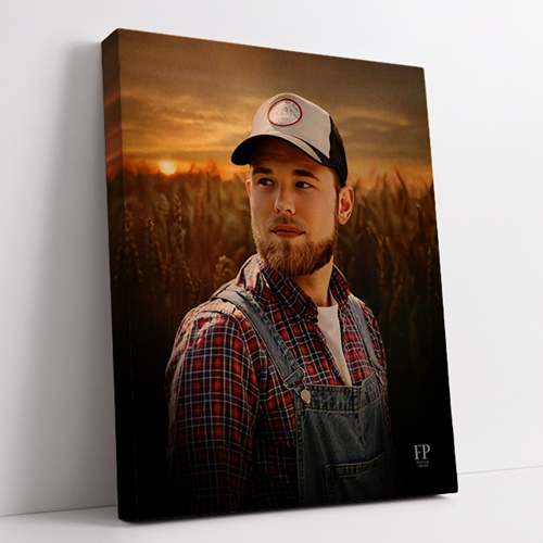 Show details for Wrapped Canvas Memorial Portrait - Golden Harvest Lifescape Background