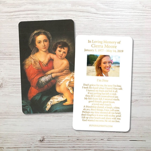 Show details for Mary & Baby Jesus 3 Gold Foil Memorial Card
