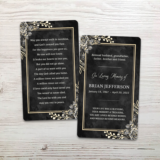 Show details for Black Floral Border Memorial Card