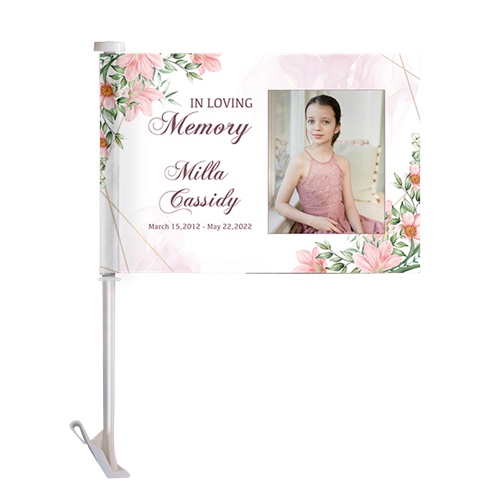 Show details for Pink Gold Floral Car Flag