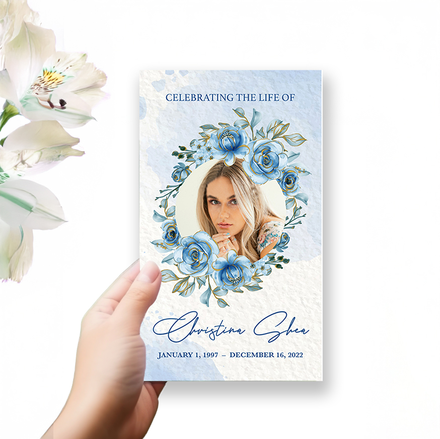 Show details for Blue Round Floral Trifold Program 
