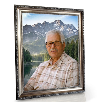 Show details for Framed Memorial Portrait - Serene Mountain Lifescapes Background
