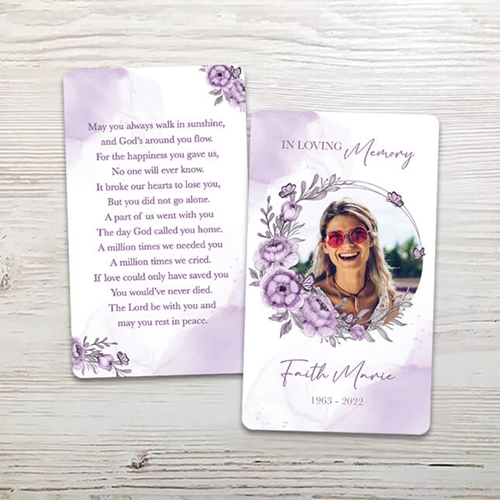 Show details for Purple Floral Memorial Card