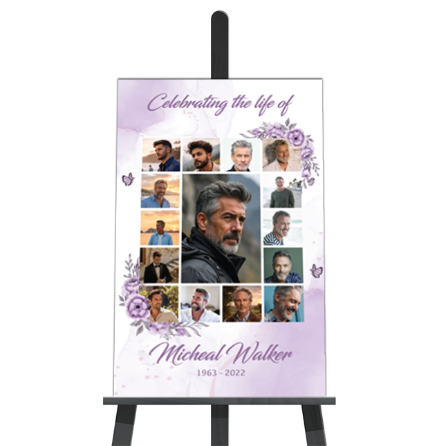 Show details for Purple Floral Collage Funeral Poster