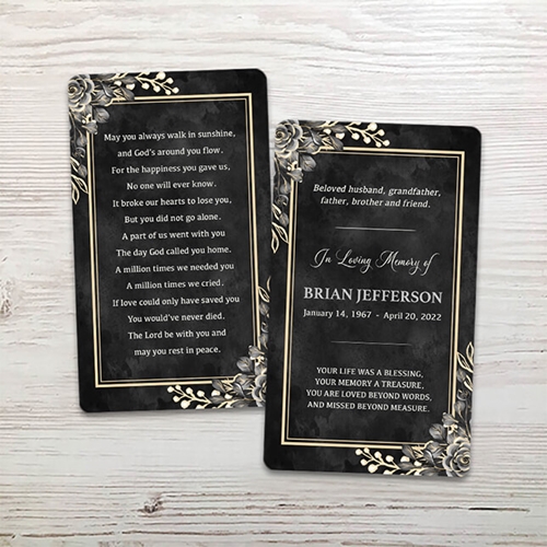 Show details for Black Floral Border Memorial Card