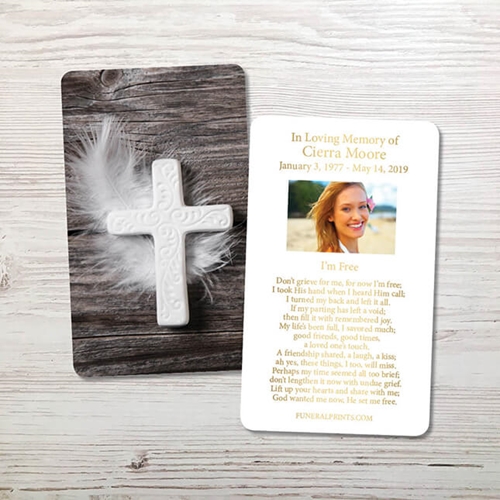 Show details for Cross & Feather Gold Foil Memorial Card