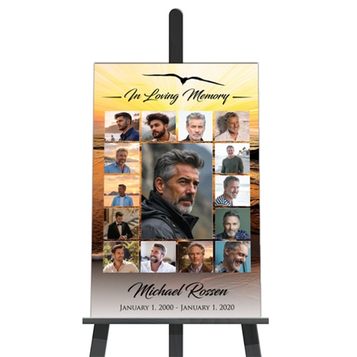 Show details for Sunset Seagull Collage Funeral Poster